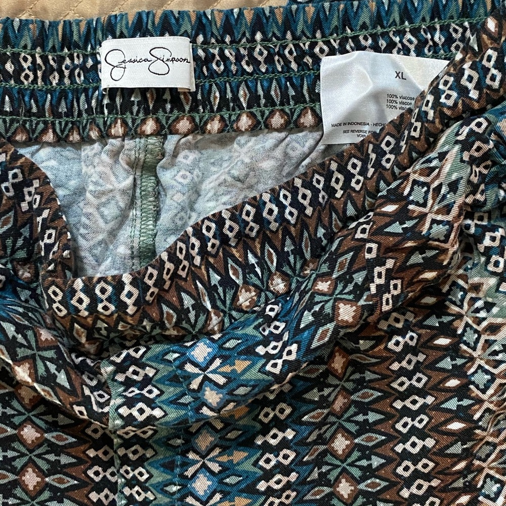 Jessica Simpson Blue & Brown Boho Pull On Lounge Pants Pockets XL - Picture 3 of 3